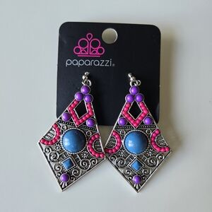 🌺 Paparazzi Silver Earrings with Pink, Purple, and Blue Accents
